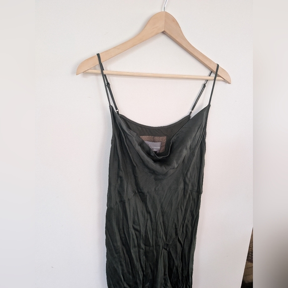 Anthropologie Elyse Slip Dress Bias Cut Scoop Neck Tank L Large Pine Green - Picture 3 of 4